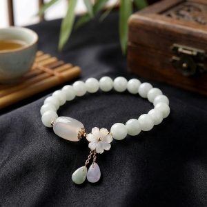 Natural Light Green Jade Bead Bracelet for Luck - Professional Photo