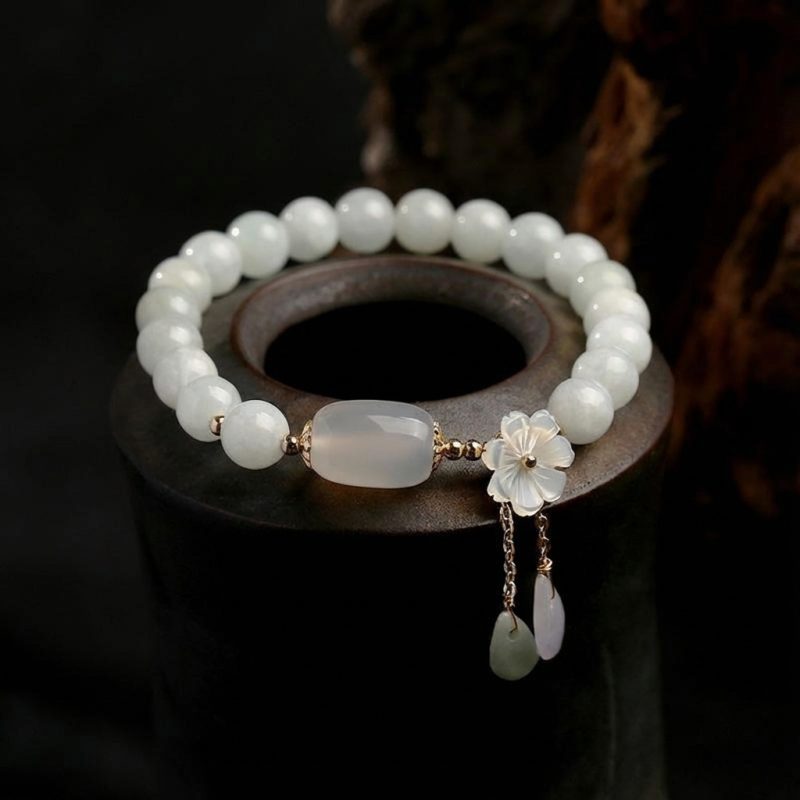 Natural Light Green Jade Bead Bracelet for Luck - Professional Photo