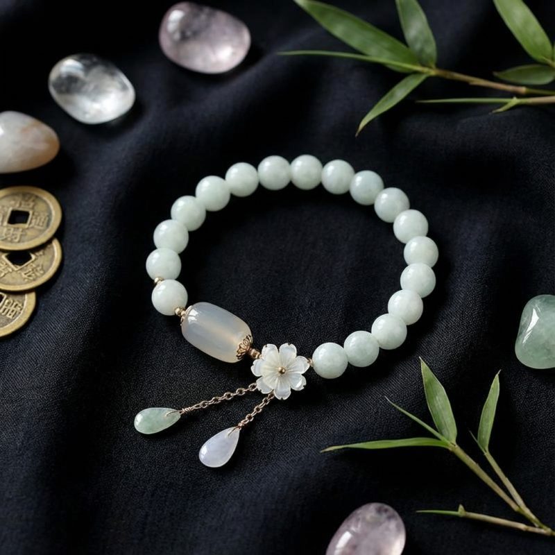 Natural Light Green Jade Bead Bracelet for Luck - Professional Photo