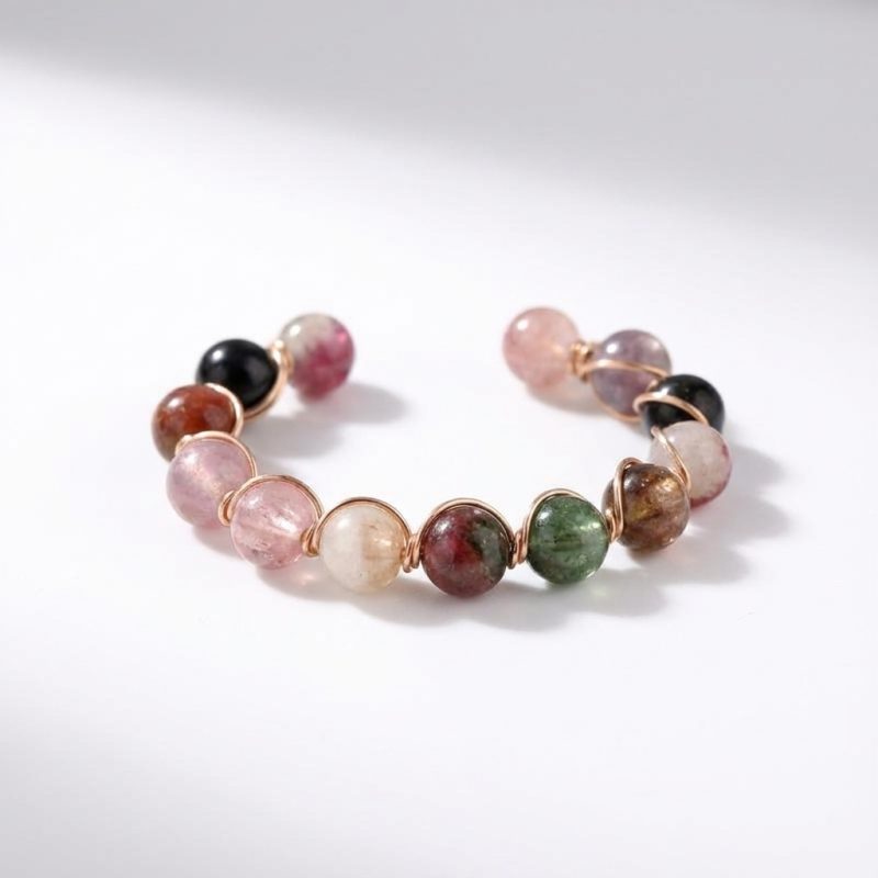 Exclusive: Tourmaline Ring - Natural Healing Crystal Bead Rings - Professional Photo