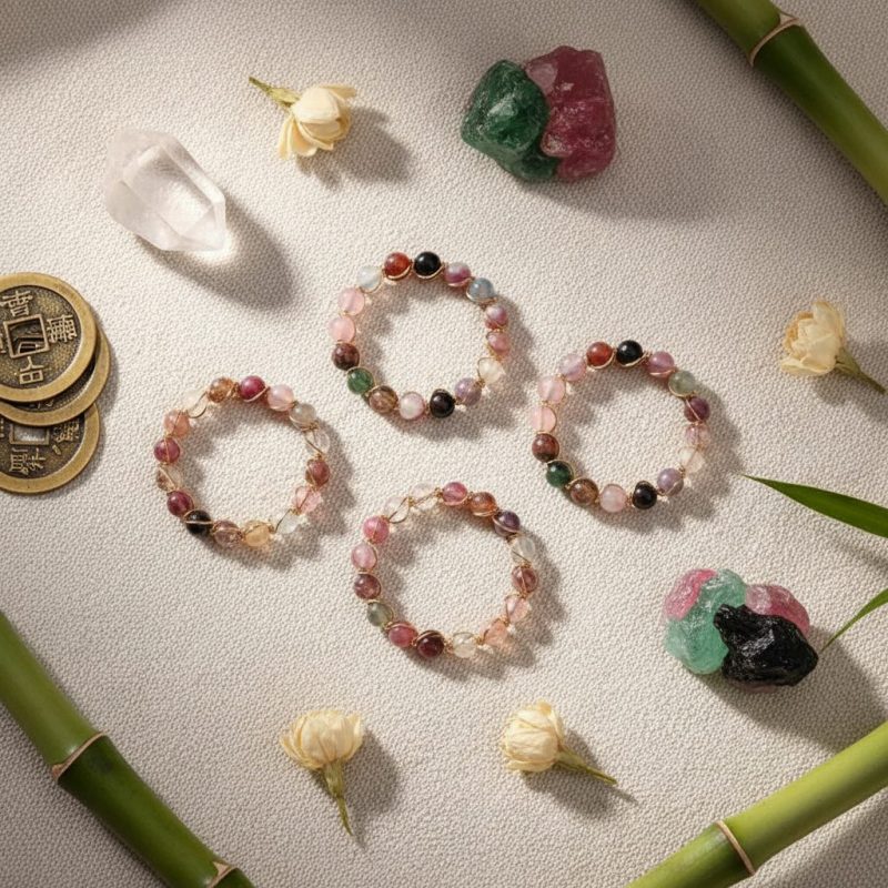 Exclusive: Tourmaline Ring - Natural Healing Crystal Bead Rings - Professional Photo