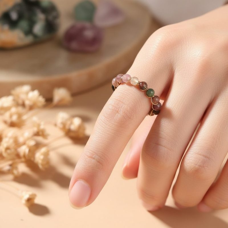 Exclusive: Tourmaline Ring - Natural Healing Crystal Bead Rings - Professional Photo