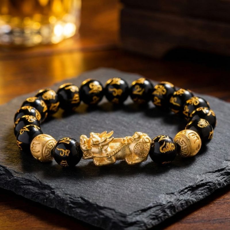 Feng Shui Bracelet - Pixiu Black Obsidian Bracelet for Wealth - Professional Photo