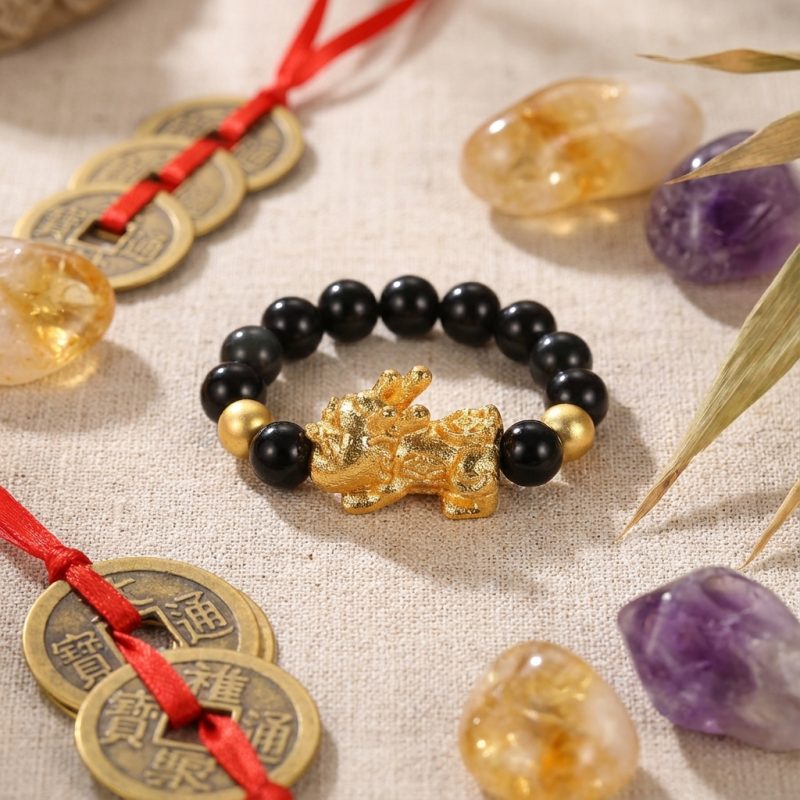 Pixiu Black Obsidian Wealth Ring - Professional Photo