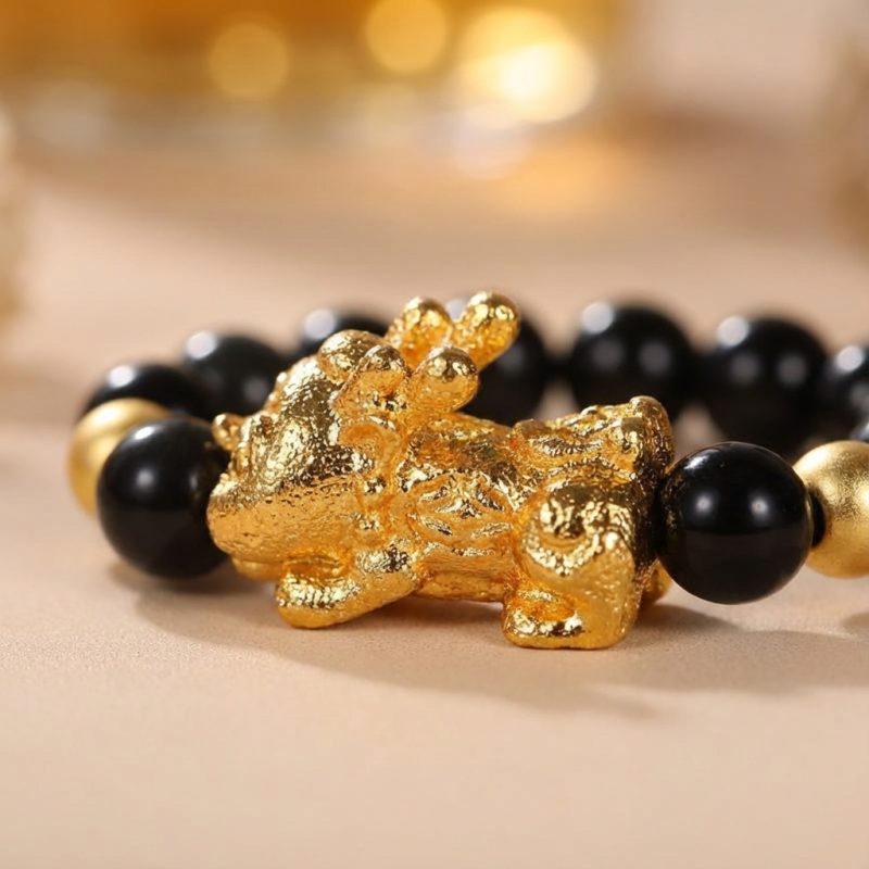 Pixiu Black Obsidian Wealth Ring - Professional Photo