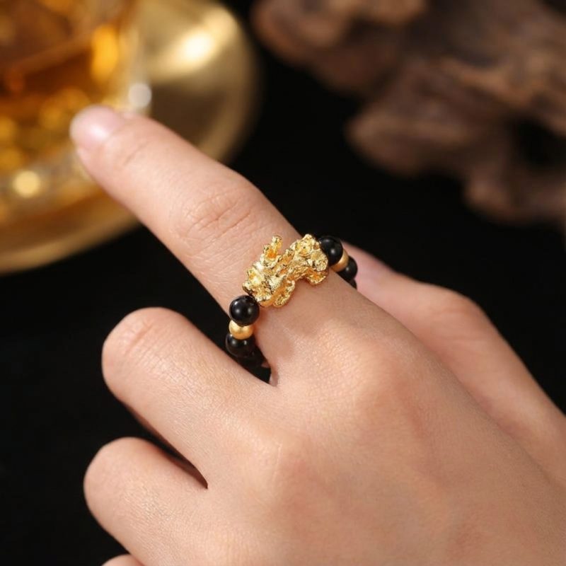 Pixiu Black Obsidian Wealth Ring - Professional Photo