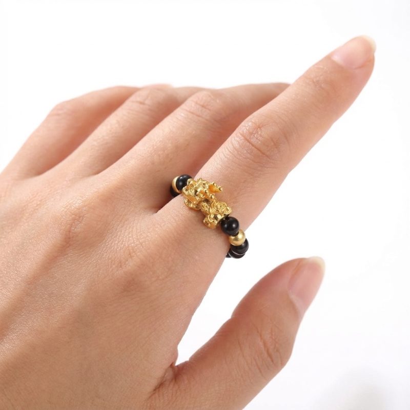Pixiu Black Obsidian Wealth Ring - Professional Photo
