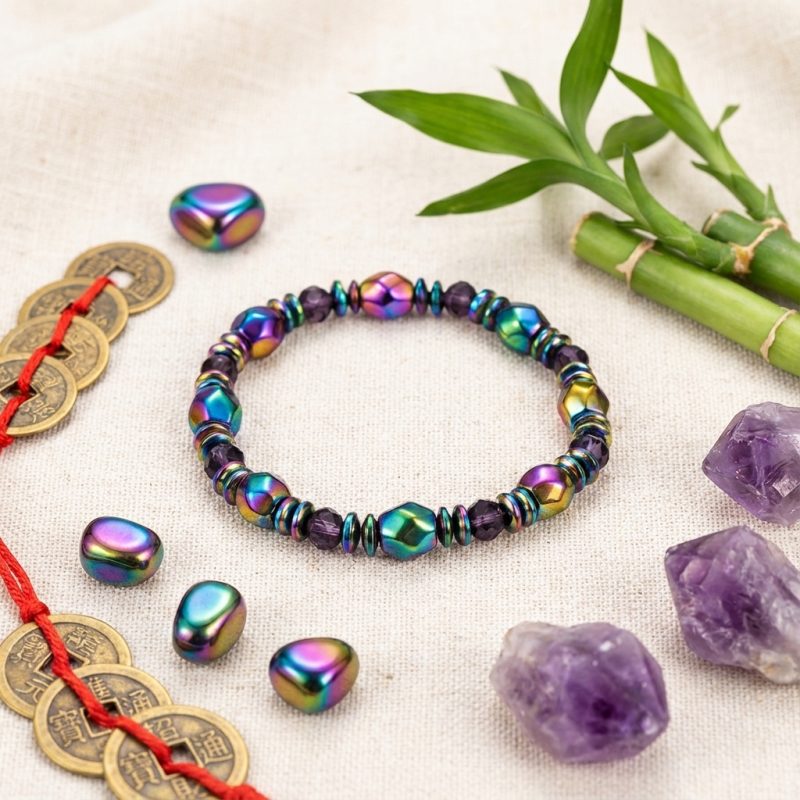 Rainbow Magnetic Hematite Wellness Bracelet - Professional Photo