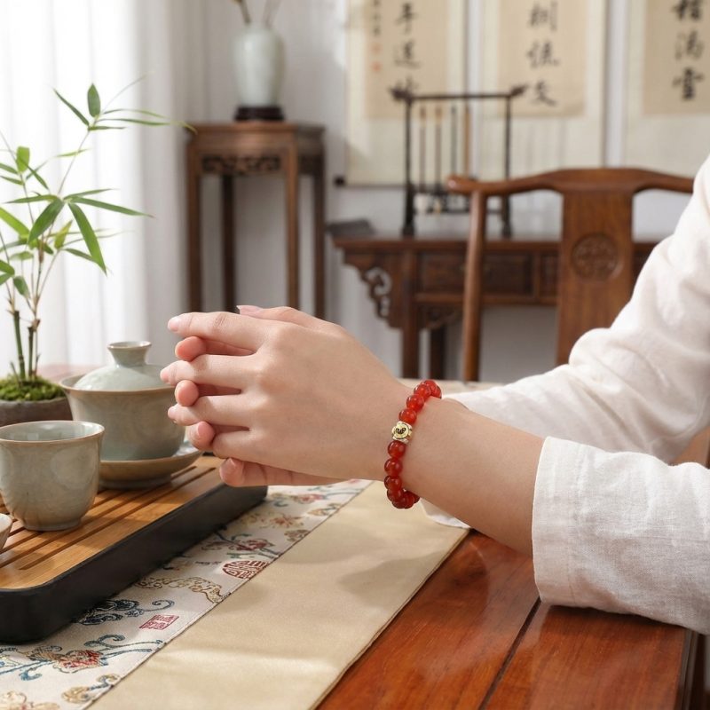 Red Agate Buddhist Guardian Deities Bracelet - Zodiac Bracelet for Luck, Protection - Professional Photo