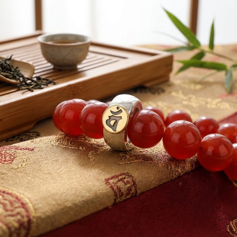 Red Agate Buddhist Guardian Deities Bracelet - Zodiac Bracelet for Luck, Protection - Professional Photo