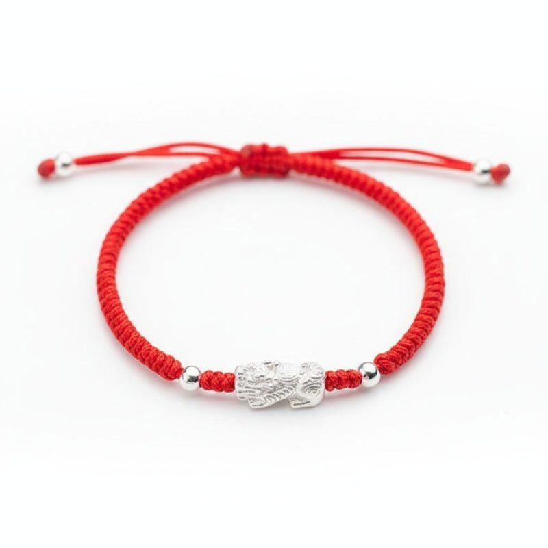 Red String Silver Pixiu Bracelet - Attract Windfall Luck - Professional Photo