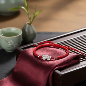 Red String Silver Pixiu Bracelet - Attract Windfall Luck - Professional Photo