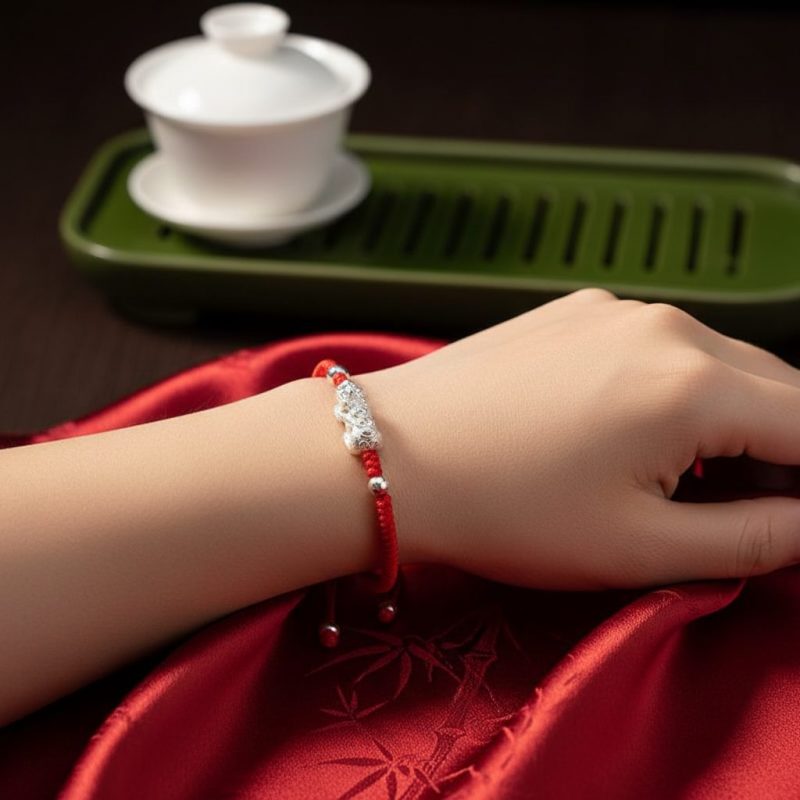 Red String Silver Pixiu Bracelet - Attract Windfall Luck - Professional Photo