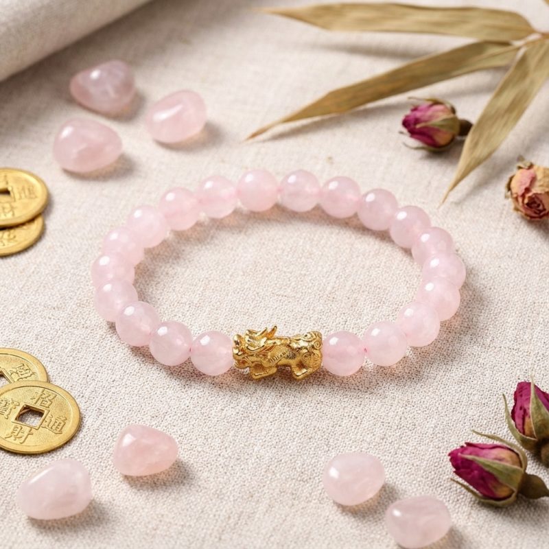Rose Quartz Pixiu Love & Abundance Bracelet - Professional Photo