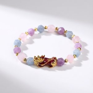 The Prosperity Bracelet - Amethyst, Aquamarine, Rose Quartz Pixiu - Professional Photo