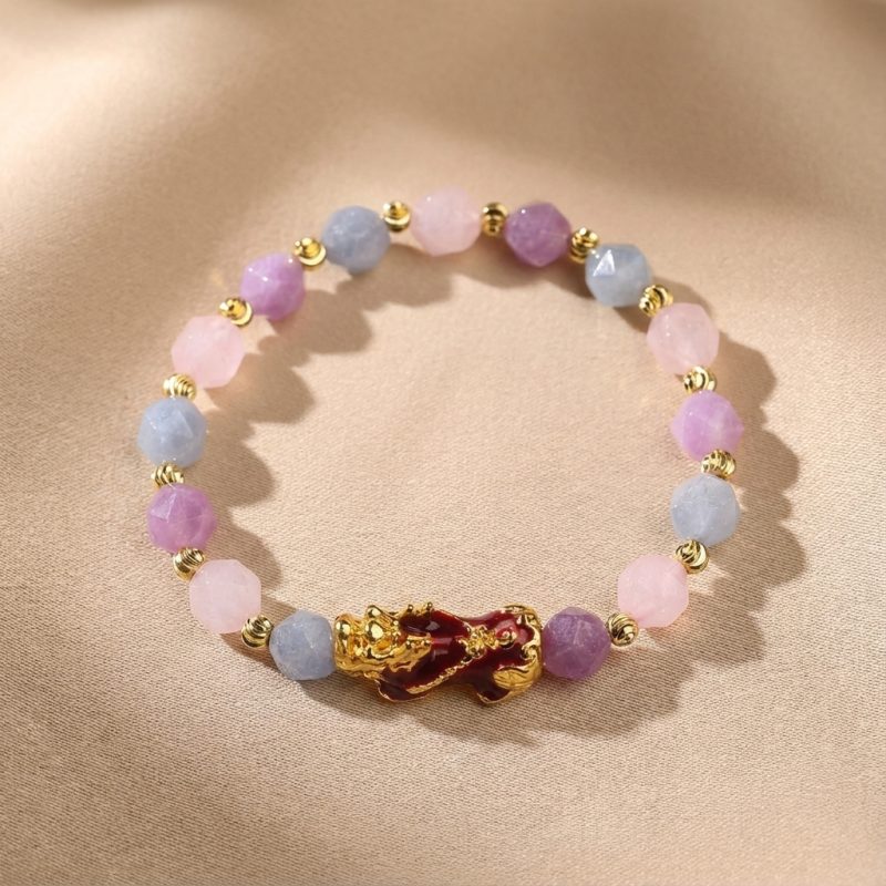 The Prosperity Bracelet - Amethyst, Aquamarine, Rose Quartz Pixiu - Professional Photo