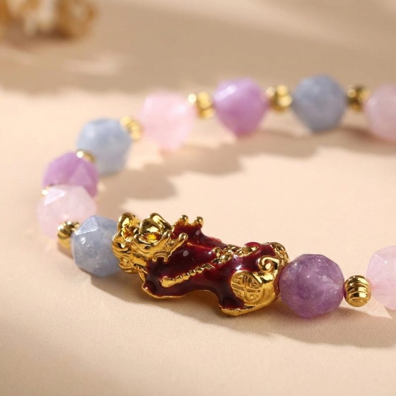 The Prosperity Bracelet - Amethyst, Aquamarine, Rose Quartz Pixiu - Professional Photo