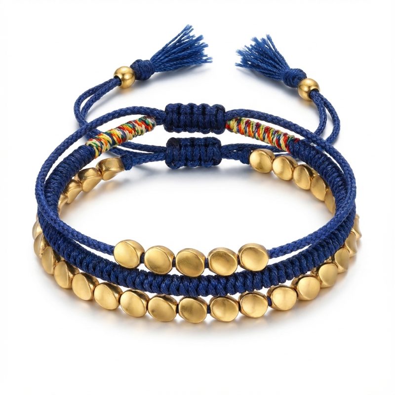 tibetan-blue-copper-bracelet-set-for-luck-harmony-image-1-1767061120952.jpg Blue Copper Beads Bracelet Set - Professional Photo