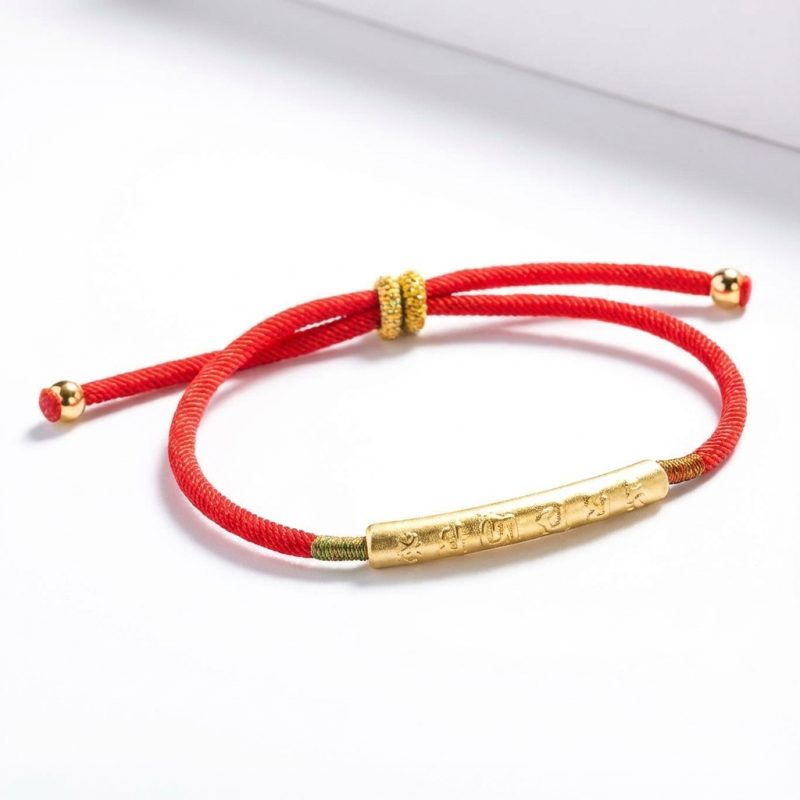 Tibetan Red/Gold String Bracelet - Buddhist Lucky Charm - Professional Photo