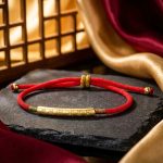 Tibetan Red/Gold String Bracelet - Buddhist Lucky Charm - Professional Photo