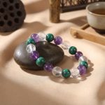 Triple Healing Bracelet – Amethyst, Malachite, Clear Quartz - Professional Photo