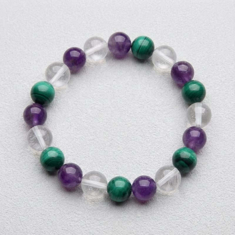 Triple Healing Bracelet – Amethyst, Malachite, Clear Quartz - Professional Photo