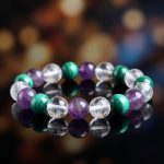 Triple Healing Bracelet – Amethyst, Malachite, Clear Quartz - Professional Photo