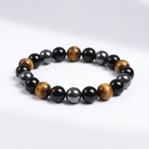 Triple Protection Bracelet - Tiger’s Eye, Obsidian, Hematite - Professional Photo