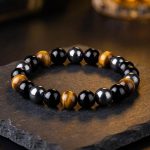 Triple Protection Bracelet - Tiger’s Eye, Obsidian, Hematite - Professional Photo