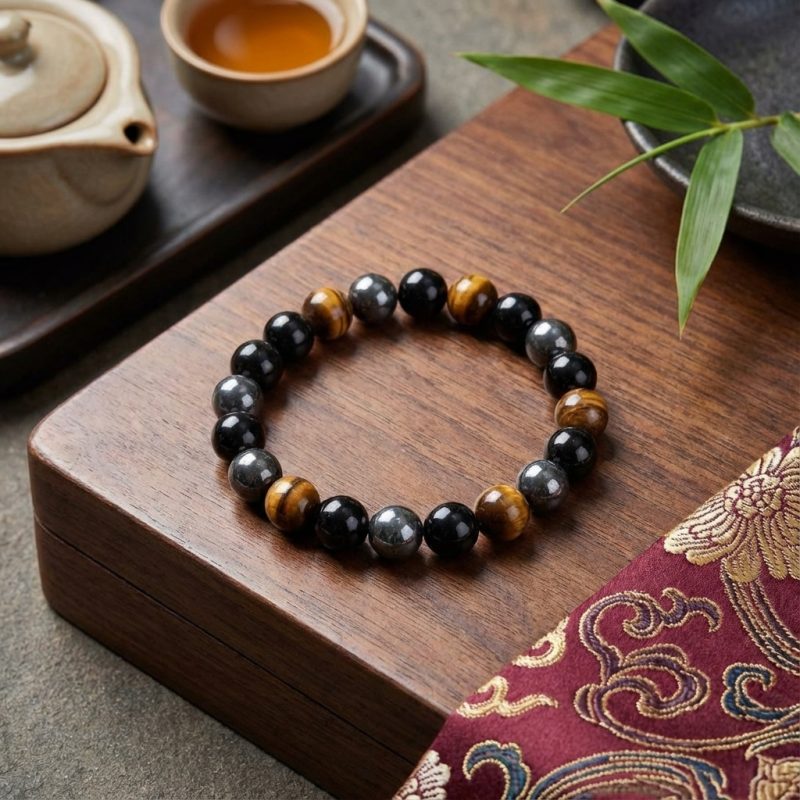 Triple Protection Bracelet - Tiger’s Eye, Obsidian, Hematite - Professional Photo