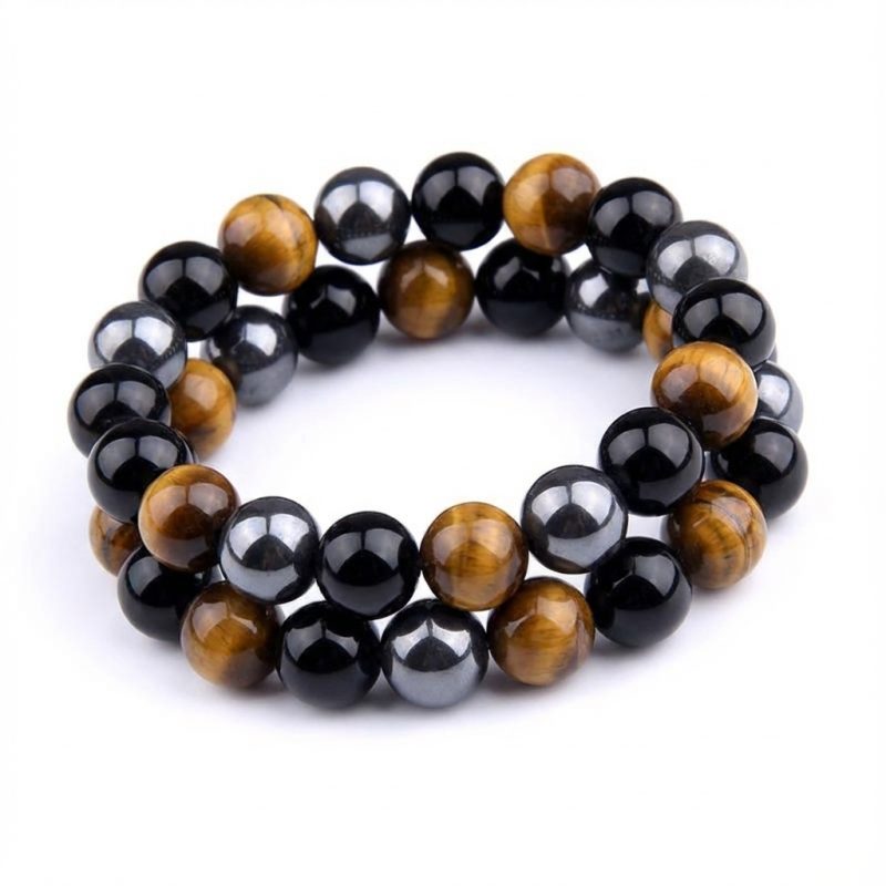 Triple Protection Bracelet - Tiger’s Eye, Obsidian, Hematite - Professional Photo