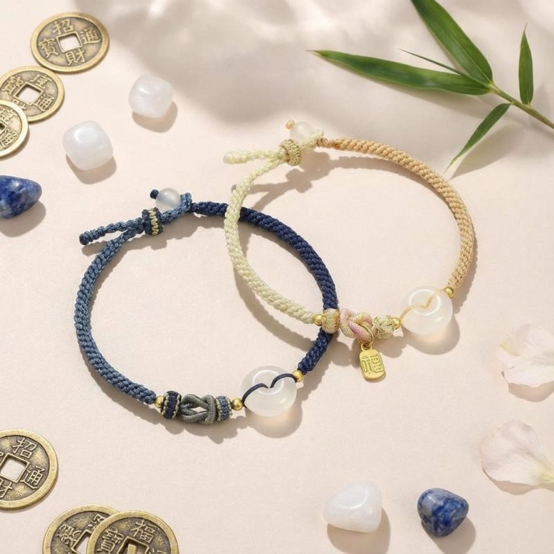 White Agate Fu Couple Bracelets - Give the Gift of Luck - Professional Photo