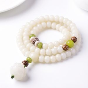 White Jade Bodhi Seed Mala - 108 Beads Bracelet/Necklace - Professional Photo