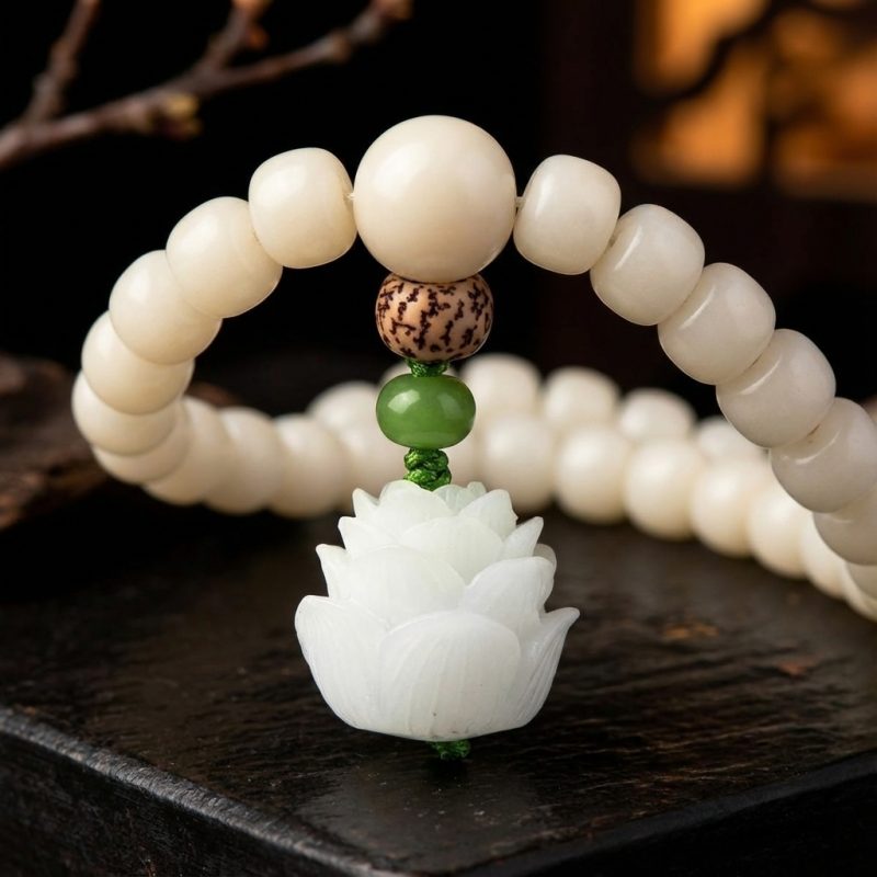 White Jade Bodhi Seed Mala - 108 Beads Bracelet/Necklace - Professional Photo