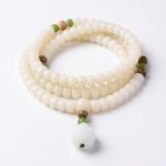 White Jade Bodhi Seed Mala - 108 Beads Bracelet/Necklace - Professional Photo