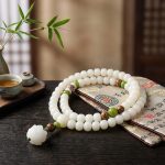 White Jade Bodhi Seed Mala - 108 Beads Bracelet/Necklace - Professional Photo